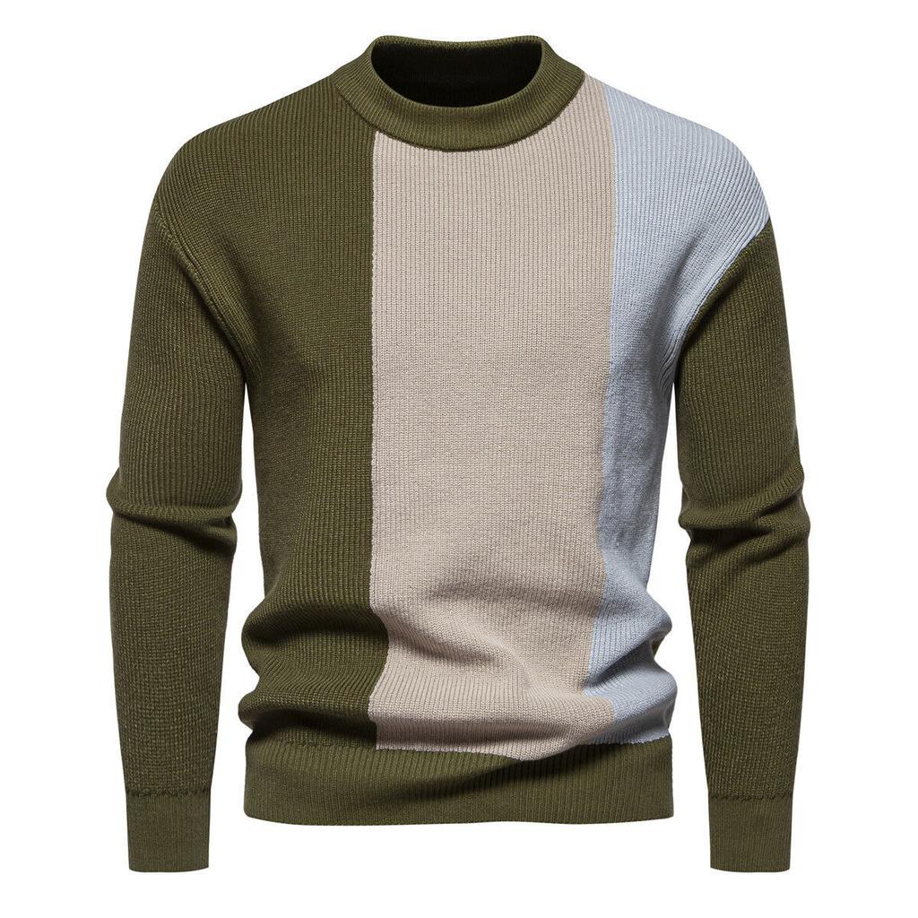 Hot Sale, Men's Fashion Personality Splicing Semi-turtleneck Thickened Sweater, Knitted Thread Hair