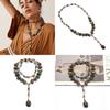 Bohemian Style Long Metal Necklace With Gem Accents For Women Summer Wear