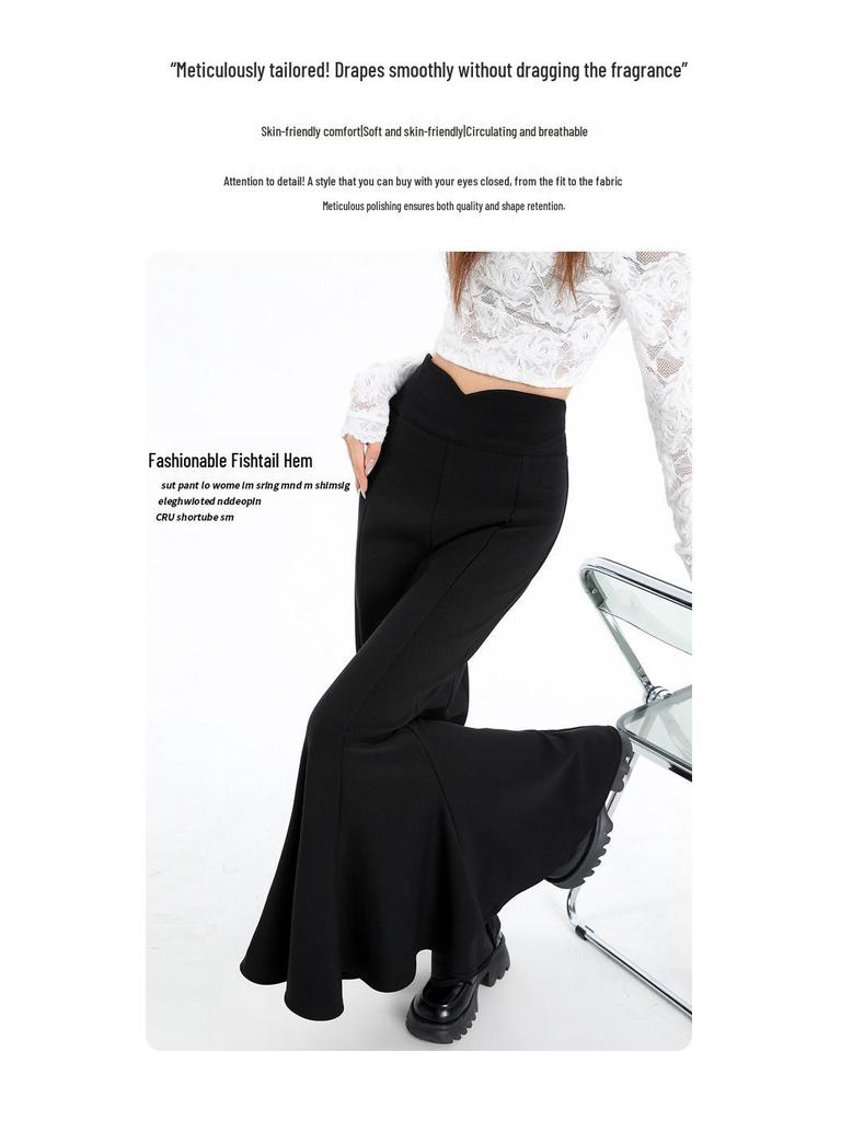 Women's Spring High Waist Elastic Fishtail Long A-line Skirt - Slimming, Large Hem, Hip-Hugging Design