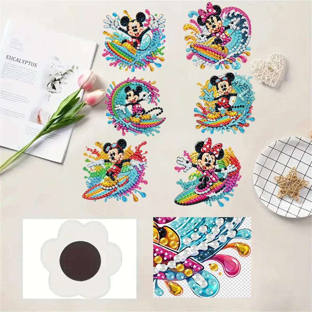 6Pcs Acrylic Surfing Series Diamond Art Fridge Magnet Diamond Painting Refrigerator Magnet DIY Fridge Stickers for Fridge Whiteboards