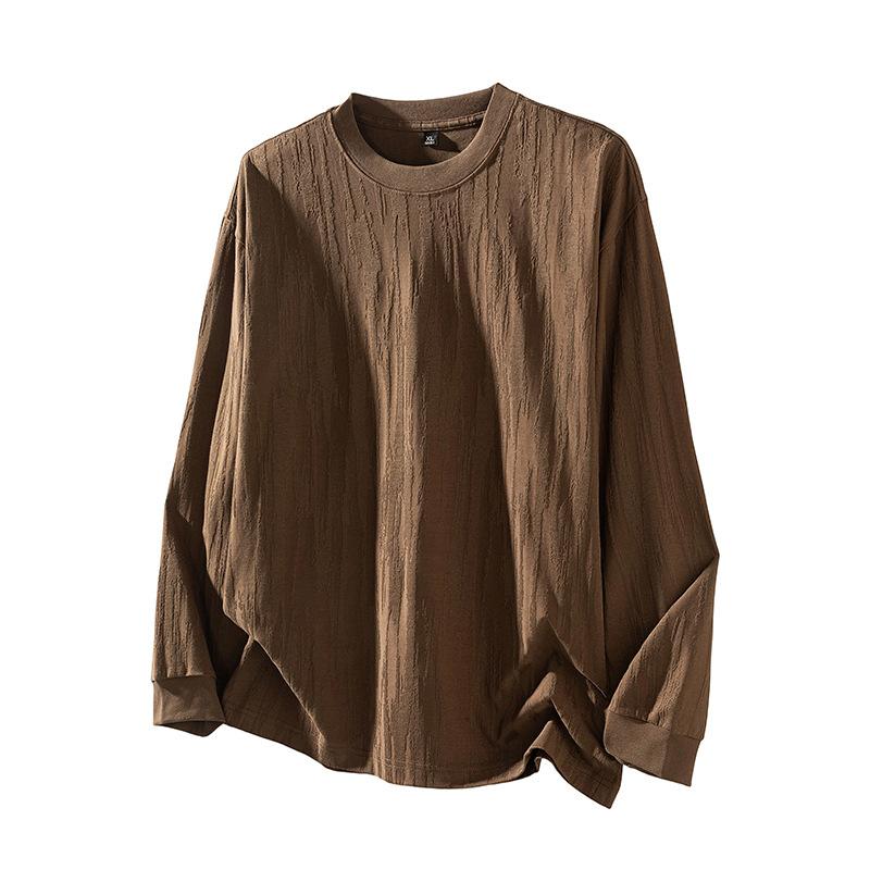 New Autumn Bark Textured Pullover T-shirt for Men's Large Size Long-sleeved Shoulder Top