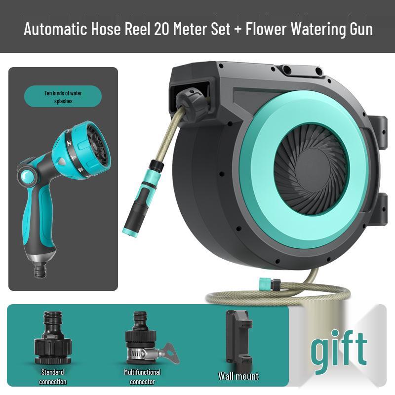 Automatischer Wandmontierter Einziehbarer Gartenschlauchaufroller mit Hochdruck-Wasserpistole zum Gießen, Autowaschen und Reinigen des Bodens