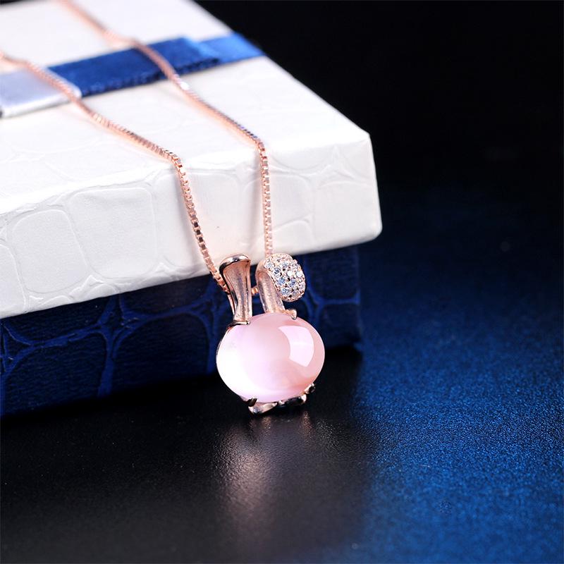 Sterlingsilber Hasenohren Rosenquarz Halskette - Trendiges Damengeschenk für Weihnachten