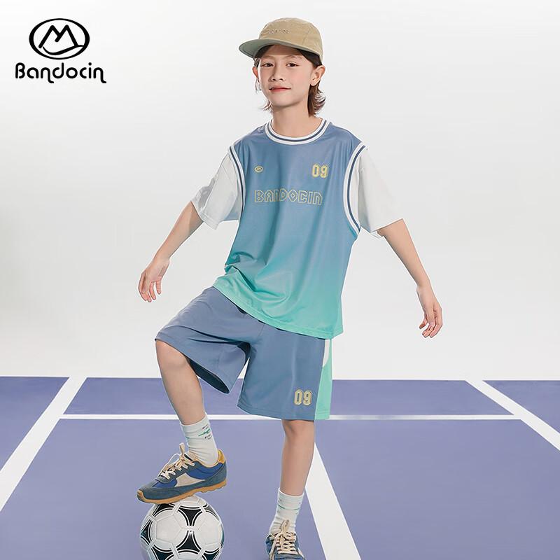Ban Du Xian Boys  2025 Summer Fake Two-Piece Sport Set 160
