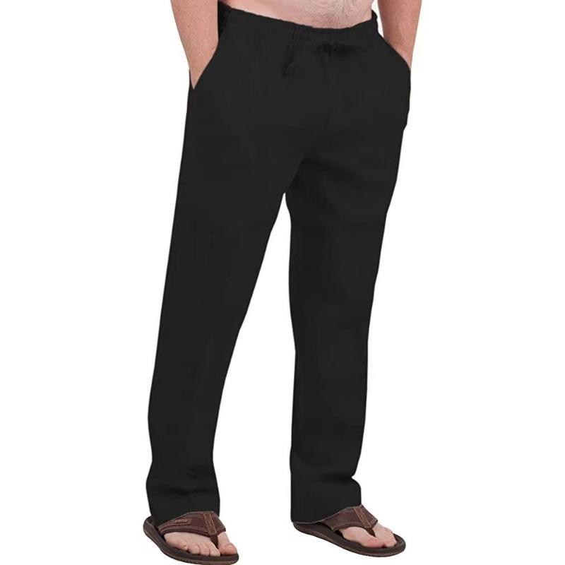 Men s Casual Breathable Cotton-Linen Drawstring Trousers – Breathable Summer Beach Trousers S