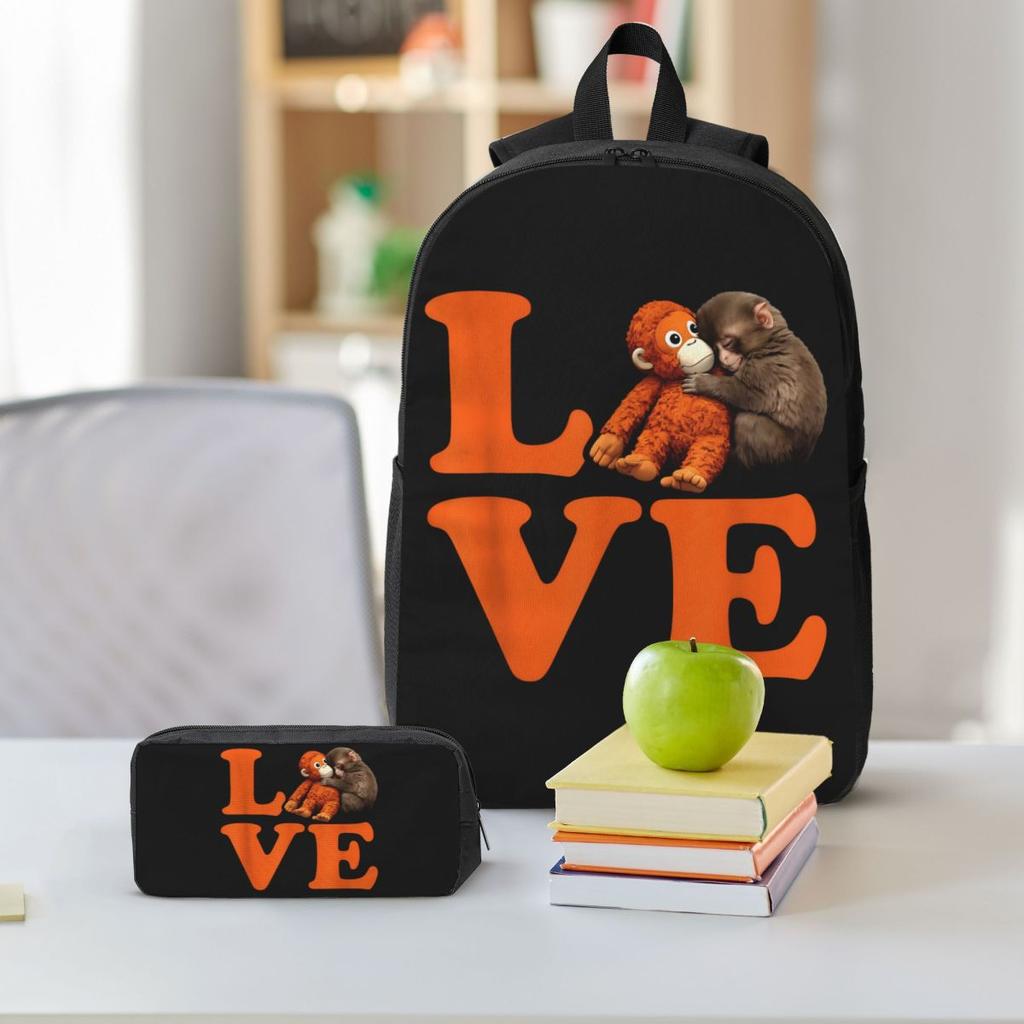 Cute Baby Monkey Hugging Bear Punch Kids Backpack Lunch Box Pen Bags for Boys Girls Backpacks School bag Bookbag Set