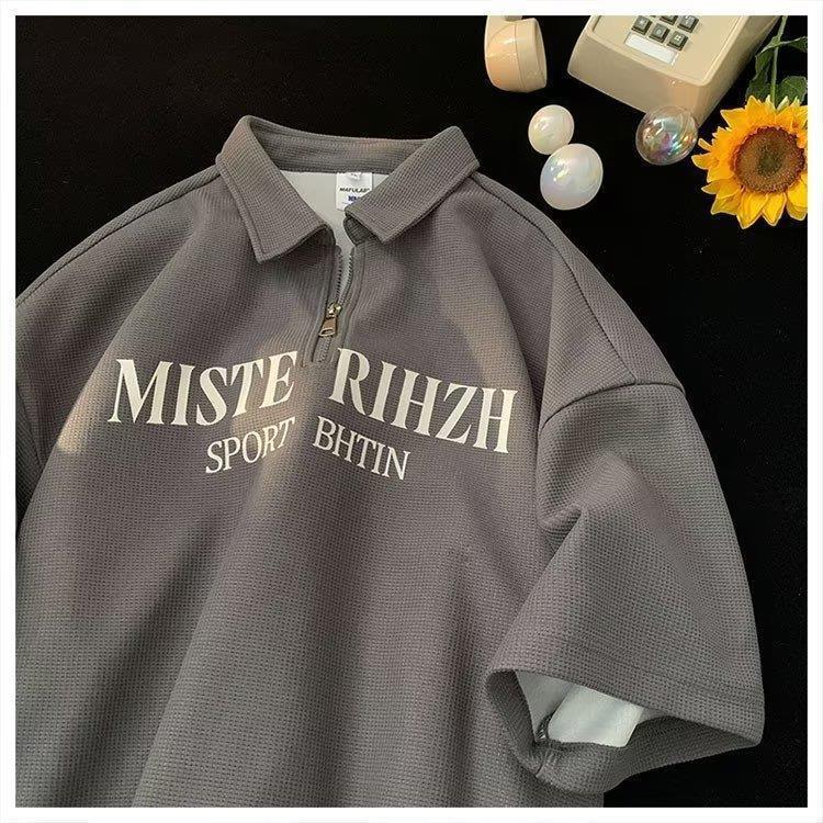 

American Retro Waffle Lapel Polo Shirt: Men s Short-Sleeved, Heavyweight, Trendy Summer Tee. 3XL сірий колір