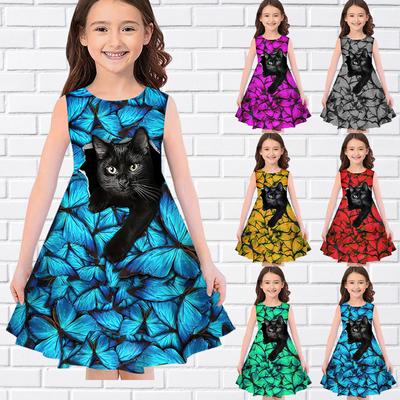 Girls 3D Butterfly Black Cat Dresses Kids Girl Party Sleeveless Princess Dress Tank for Girl Over Four Years