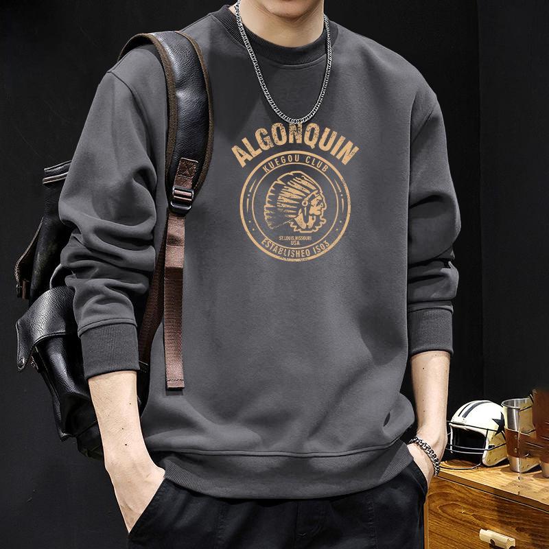 

Men s Gray Letter Print Loose Fit Round Neck Long Sleeve T-Shirt L (for 135-160 jin)