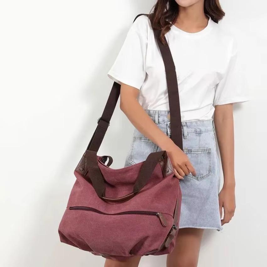 Fashiable and Trendy Portable Crossbody Bag Canvas Color Ctrast Casual Women's Large Capacity Tote Bag
