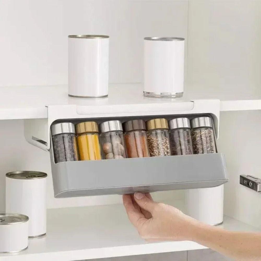 Self-adhesive Seasoning Box Storage Rack Wall-mounted Spice Organizer Kitchen Spice Rack