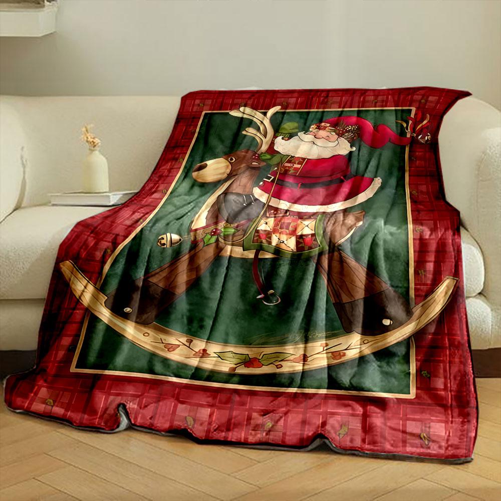 Santa Claus Rocking Reindeer Christmas Blanket bedroom Blanket for Livingroom Couch lunch break Soft throw for Friend's festival Gift