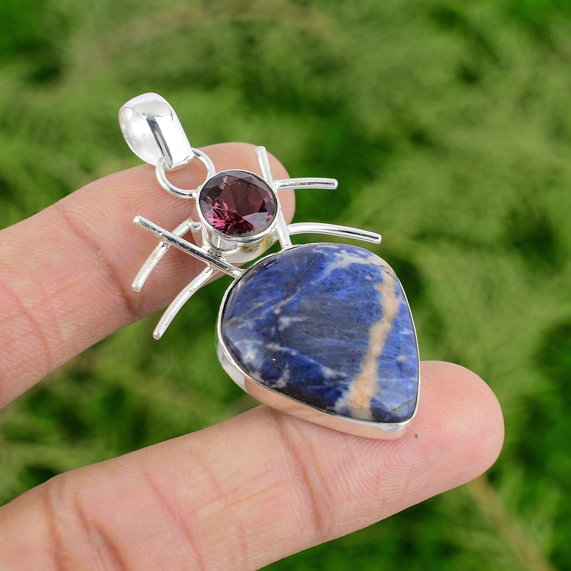 

Подвеска из стерлингового серебра с содалитом и африканским аметистом в безеле, ювелирное изделие на день рождения