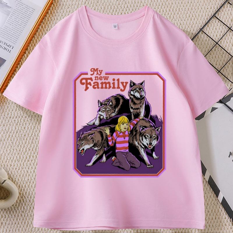 My New Family Wolf Tshirt Unisex WOMEN Vintage Cotton Short Sleeve T Shirt Funny T Shirts Comfortable Round Neck Graphic Tees Tops