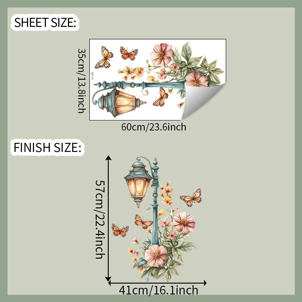 

Креативная винтажная уличная лампа с цветами, самоклеящаяся наклейка на стену для декора спальни, гостиной, прихожей 35x60cm разноцветный