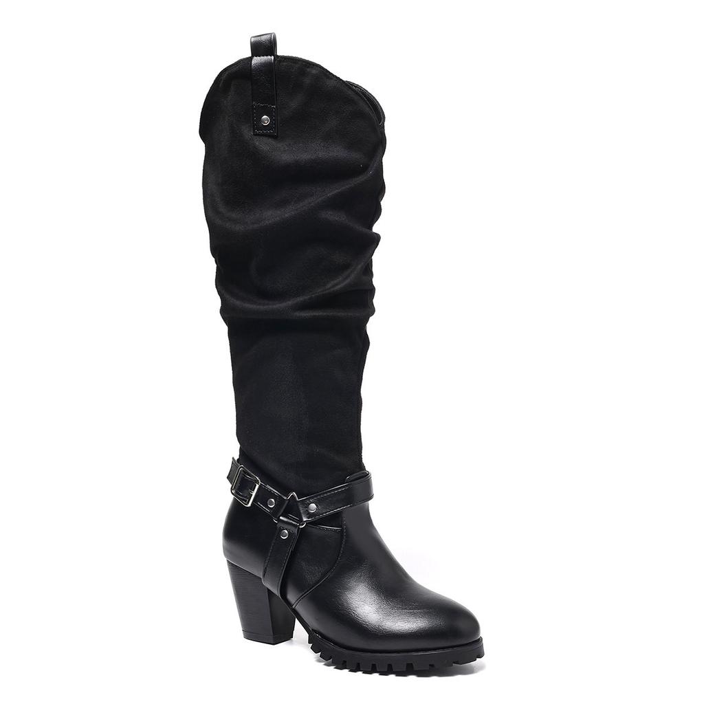 Outer single autumn and winter classic round head large size zipper versatile high women's boots