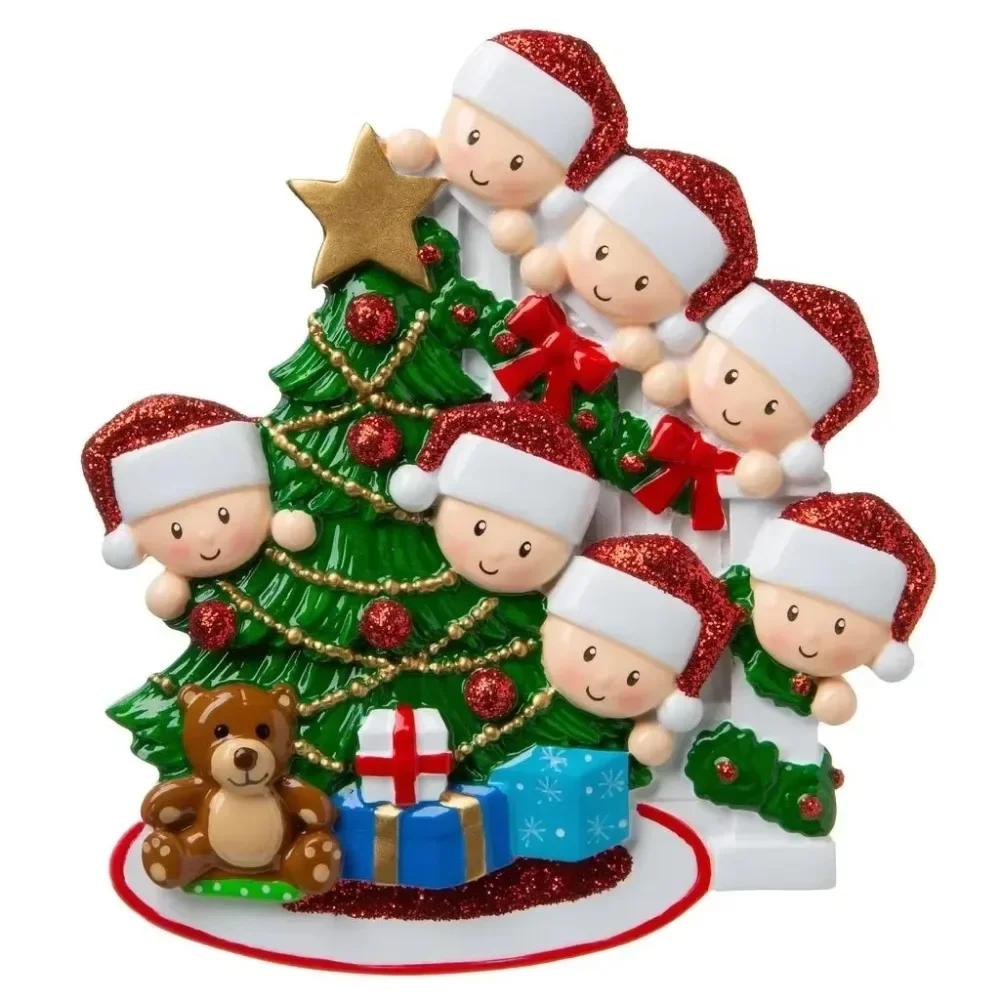 2025Christmas Tree Decoration Pendant DIY Name Blessing Santa Claus Resin Family Xmas Pendant Figurines Crafts Home Accessories