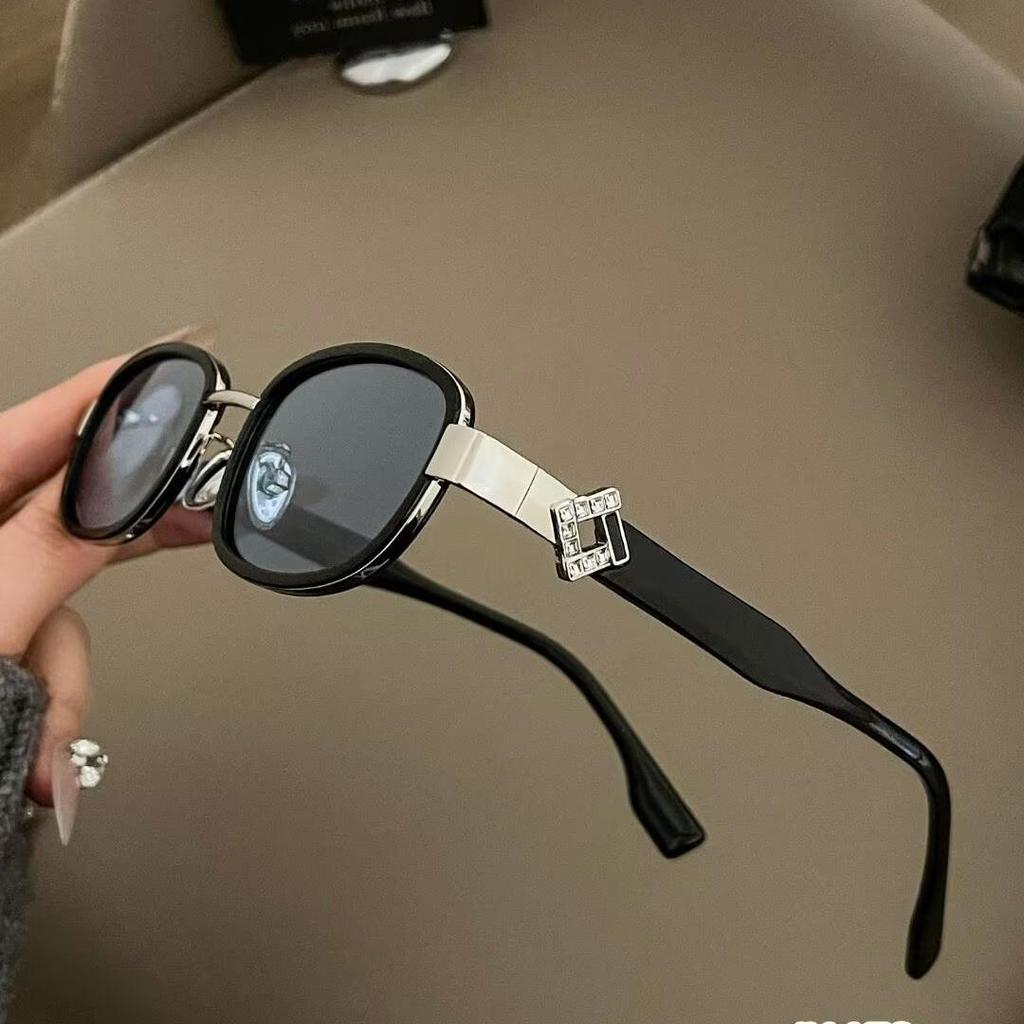 Lunettes de soleil Rétro Européennes Cadre Métallique Ovale Protection UV Strass - 2026 Style Tendance Haut de Gamme