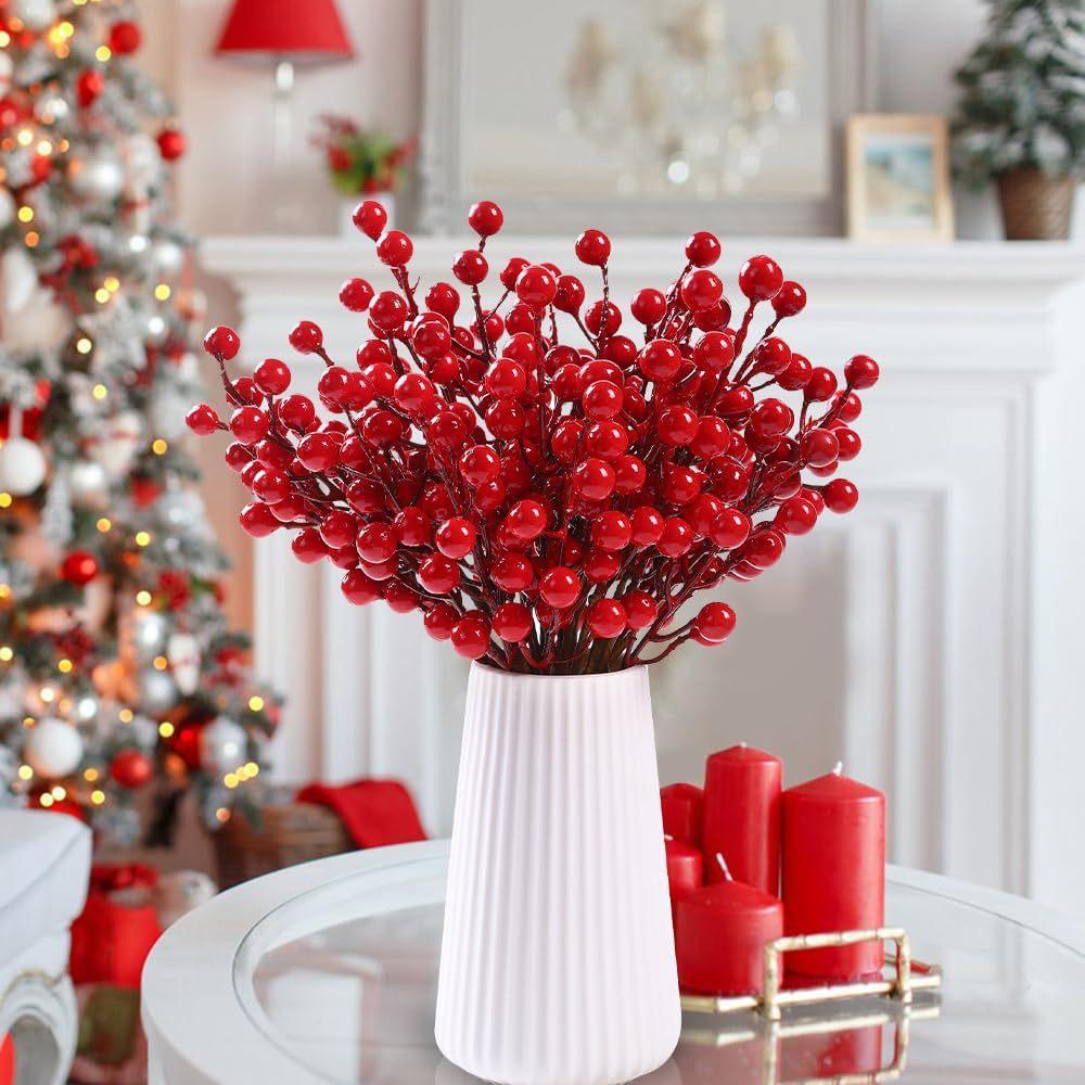 Christmas Red Berries 15head Artificial Red Berries Stems Holiday Wreaths Xmas Tree Ornament Party Displays Decoration Wholesale