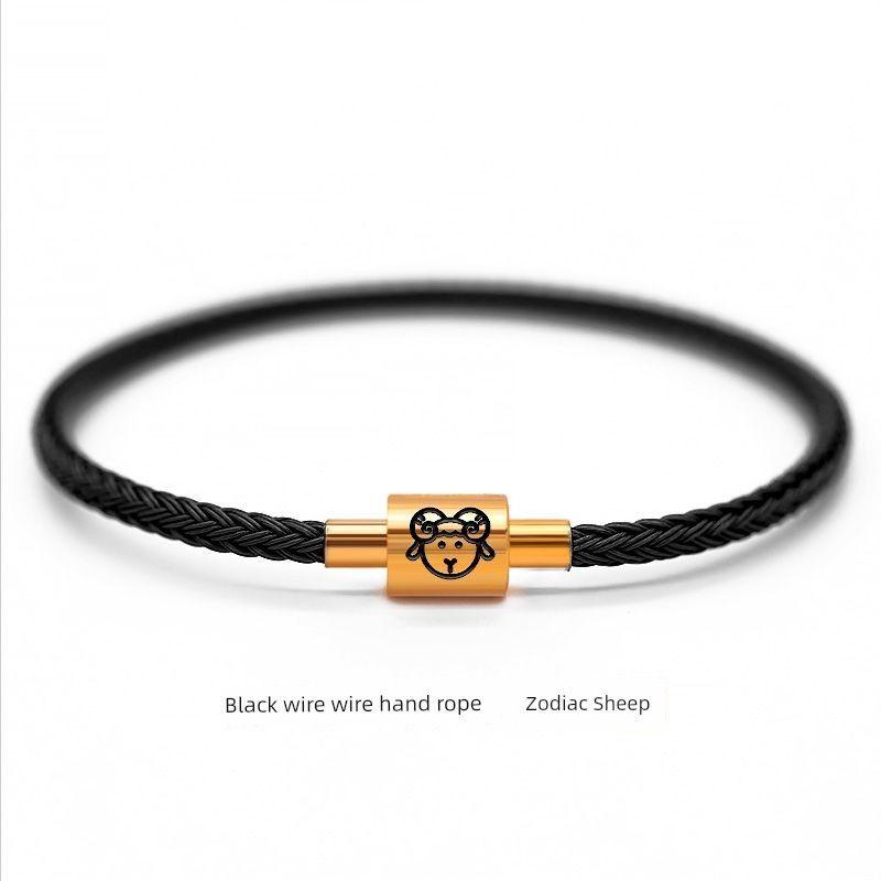 

COCOEY Rabbit Year Spring Festival Beads Male and Female Red Rope Bracelet 17cm Zodiac Sheep-Black