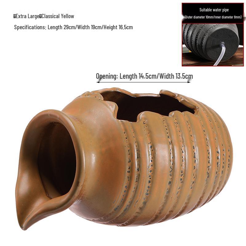 Eco Tank Pottery Jar: Ancient Flow Filtration Ornament for Oxygenating Fish, Courtyard Landscaping, and Fountain Decoration.