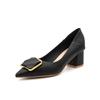 55-Pointed head shallow mouth single shoes square buckle commuter work shoes comfortable thick heel high heels comfortable height increase