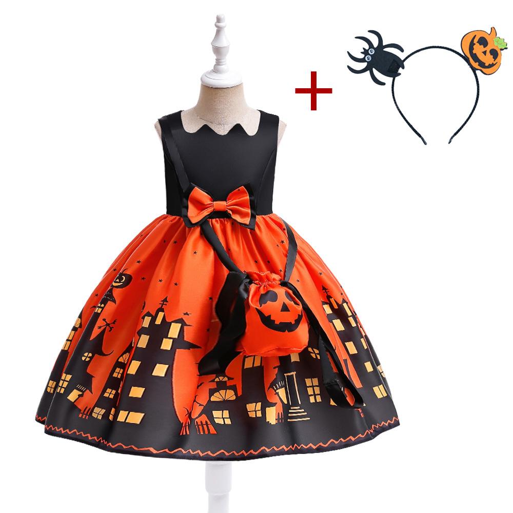 Halloween Children's Costume, Girls Cosplay Cosplay Witch Pumpkin Show Dress Girl Princess Dress