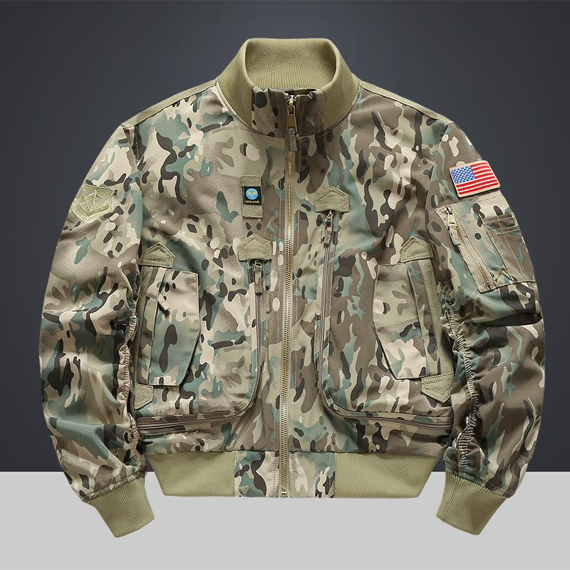 

European and American Workwear Plus Size Men s Multi-pocket Loose Jacket Motorcycle Outdoor Flight Suit American Retro Baseball Uniform S