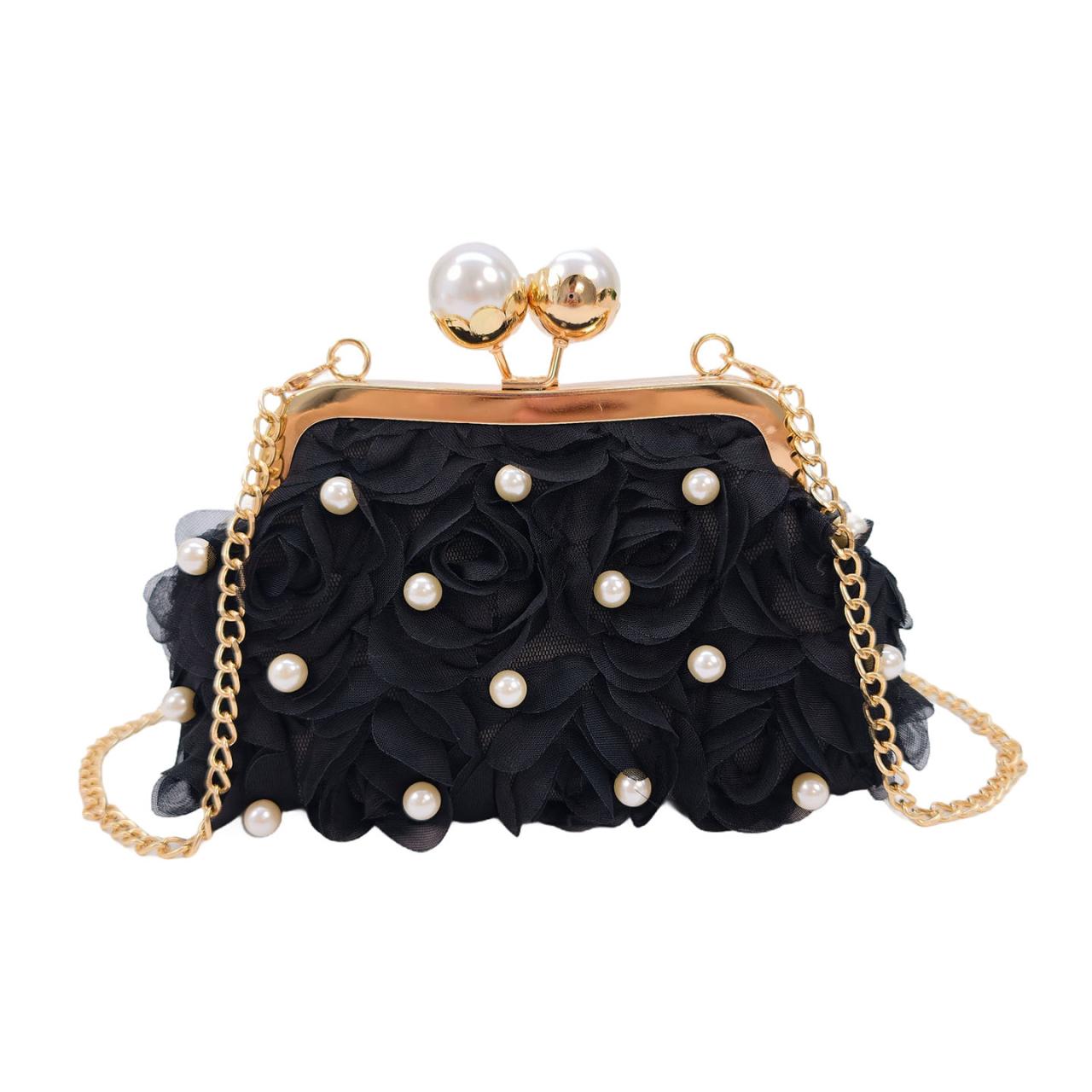 

New Floral Solid Chains Hasp Top-Handle Bags for Women Versatile Persality Crossbody Bags 2026 High Quality Beads Evening Bags чёрный