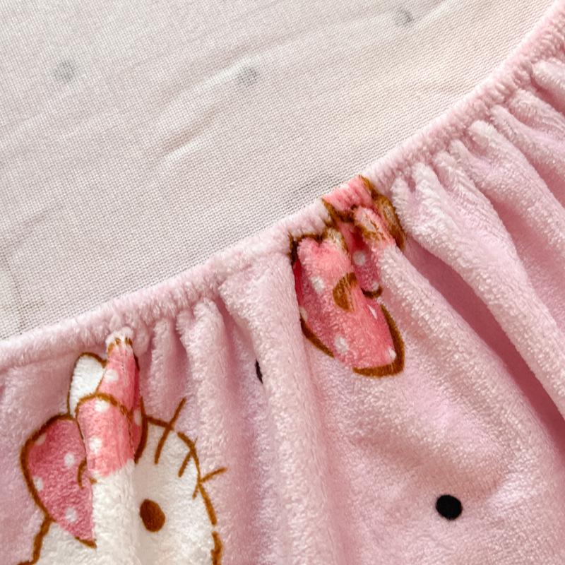 Sanrio Thick Warm Milk Velvet Fitted Sheet - Cute KT Cat, Kuromi & My Melody Design