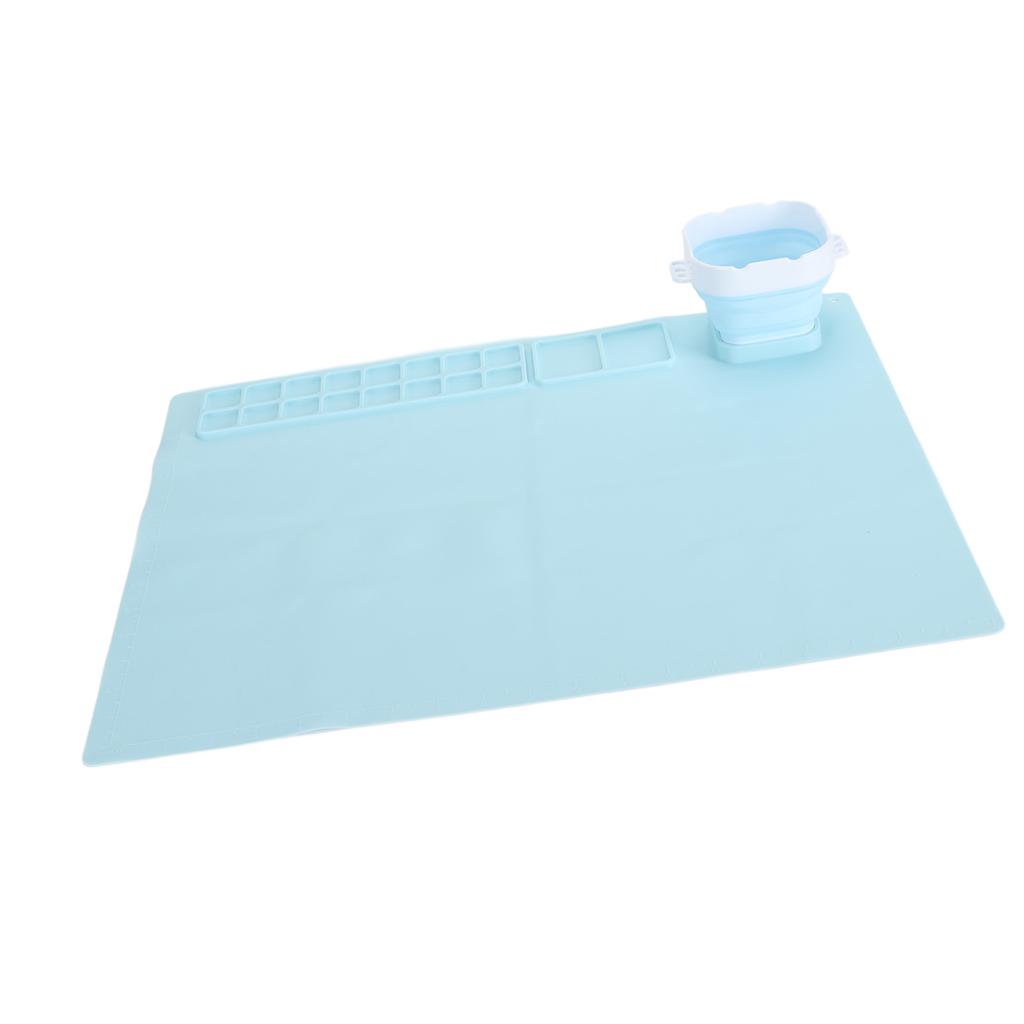 Silicone Painting Mat with Water Cup Washable Protruding Scale Line Silicone Art Mat for Children DIY Clay