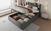 Wooden Bed 180 x 200 cm, Hydraulic, Headboard with Storage, Equipped with USB Port and Type-C Socket, Double Bed, Single Bed, Grey (Without Mattress)