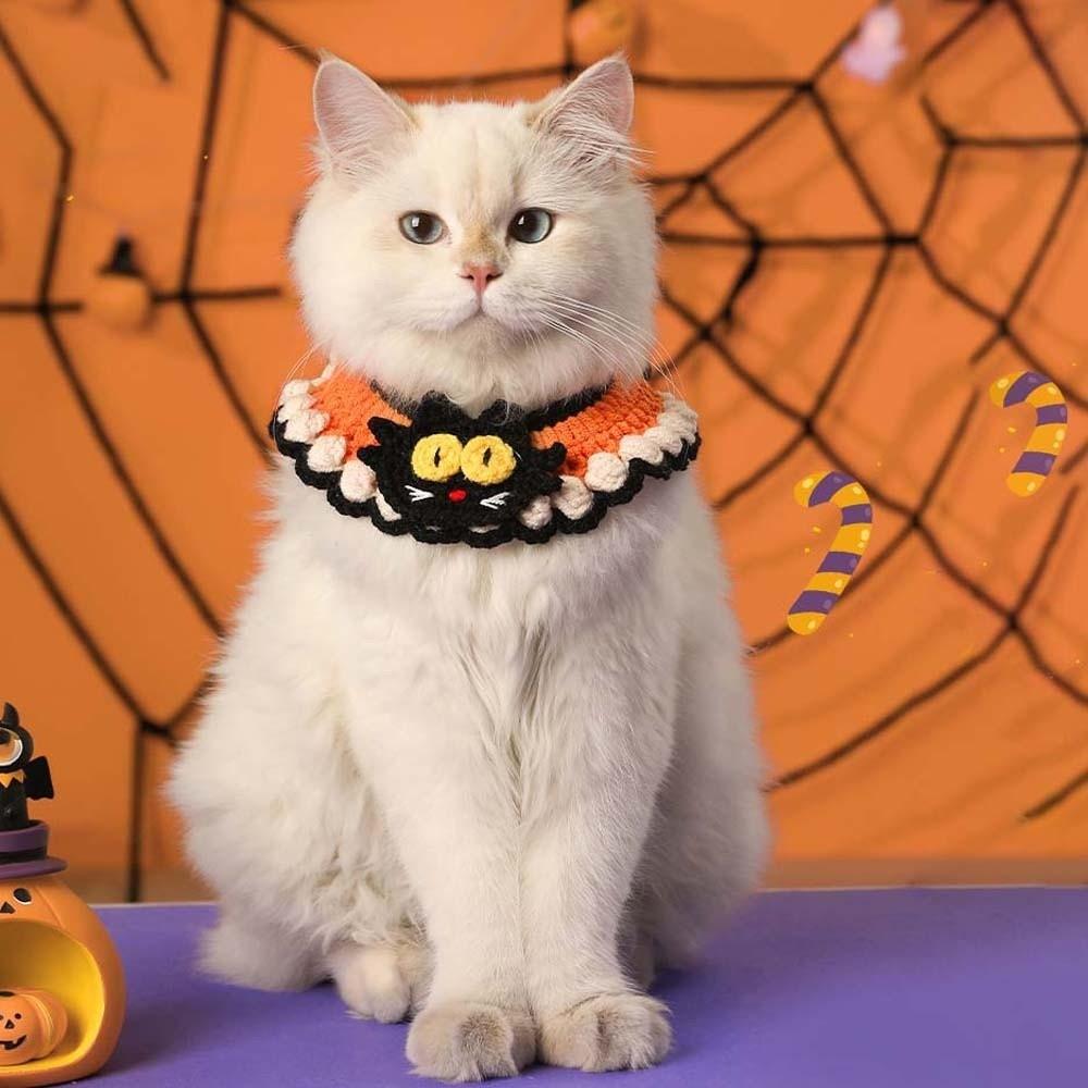 Pumpkin Halloween Cat Headgear Breathable Cat Woven Hat Bib Halloween Pets Costumes  Photos Props
