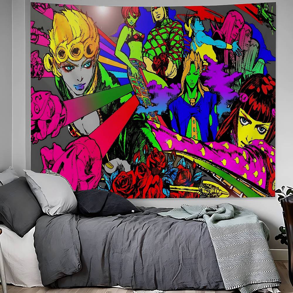 Anime JoJos Bizarre Adventure Tapiz de Pared Grande Impreso Decoración de Pared de Buda Indio Brujería Bohemia Hippie Arte de Pared