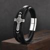 Creative Multi Layer Braided Cross Titanium Steel Leather Bracelet Personality Bangle