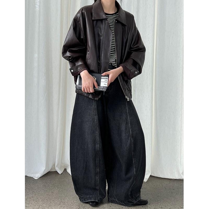 Johnature American Retro Fashion Motorcycle Jacket Womes Autumn Casual Loose Versatile PU Leather Jackets