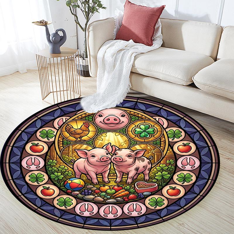 Forest Wildlife Glass Round Area Rug Under Office Chairs Bedroom Living Room Home Decor