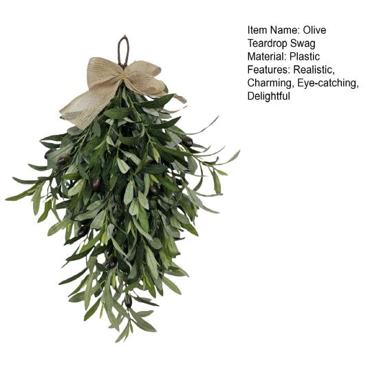 24" Konstgjord Olivkvist Tårformad Krans Realistisk Falsk Grönska Krans för Ytterdörr Bröllopsbåge Vägg Fönster Inomhus Utomhus Gårdsinredning
