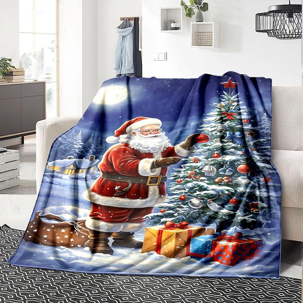 1pc Christmas, Santa Blanket Lightweight Flannel Throw for Sofa Bed Travel Camping Livingroom Office Couch Chair
