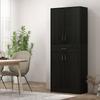 Tall buffet kitchen cabinet 4 doors 2 cupboards and 1 central drawer height 180 cm with 2 adjustable shelves black
