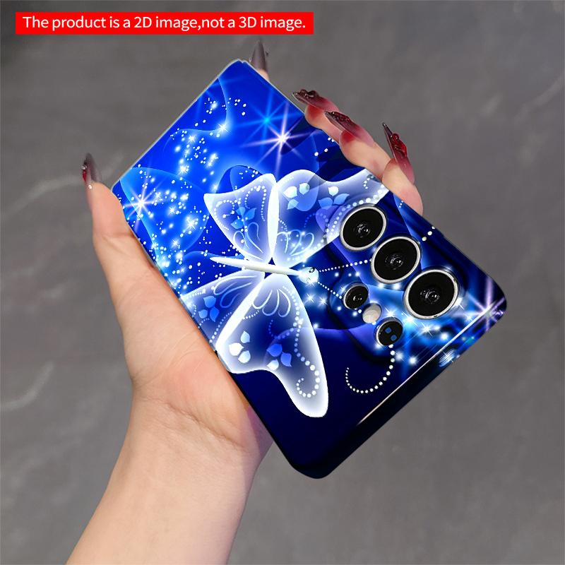 2DFlat Samsung phone case Blue Butterfly Sparkle Magic Phone Case Applicable to Galaxy S23 S24 S25ULTRA S26 A12 A14 A15 A16 A54 A55