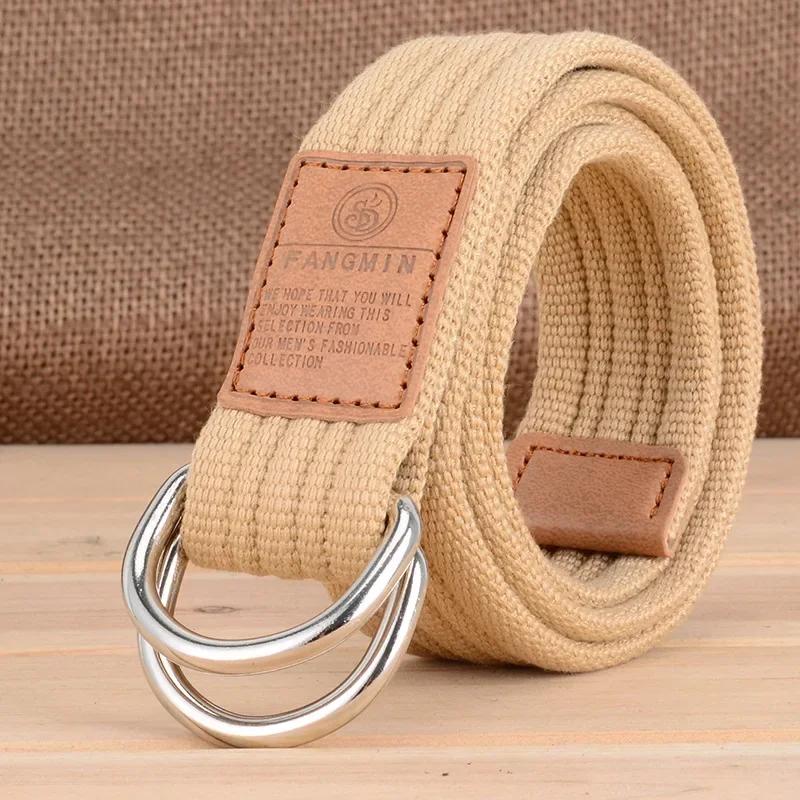 Neuer Unisex Canvas Gürtel mit Doppelschnalle Gürtel Herren Damen Freizeit Business Cowboy Hosen Gürtel