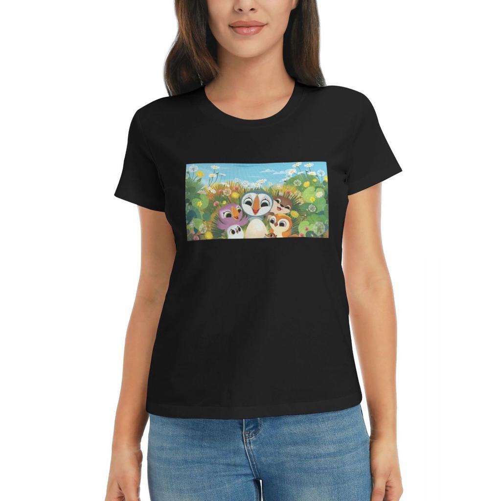Women TShirt Puffin Rock Cartoon Summer Short Sleeve Tees Crew Neck Cotton T Shirts Clothes Tops Streetwear