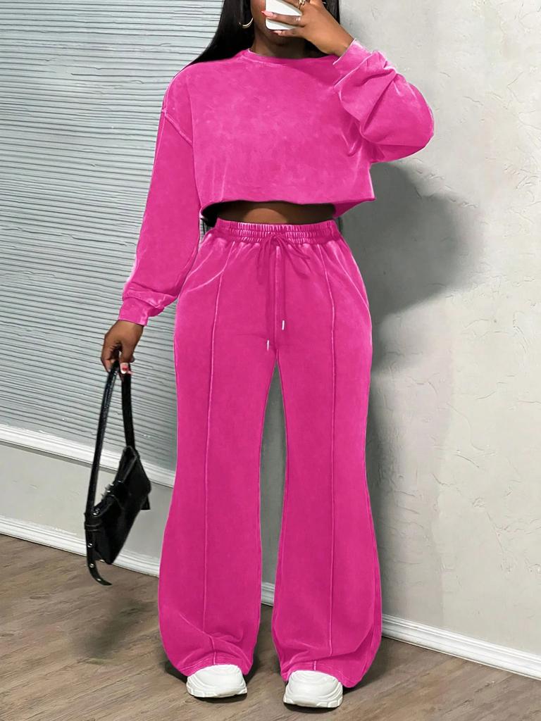 Women's Spring Fall Long Sleeve Casual Sets Washed Hoodie Sweatshirt 2 Piece Outfit Trendy Loose