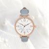 FIELD WORK MKL2611-3 women's analog watch with leather strap, simple floral pattern, rosam blue