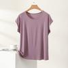 Camiseta Modal de Mujer Verano Fina Cuello Redondo Manga Corta Blusa Minimalista Holgada Tallas Grandes Transpirable Casual Diaria Camisetas