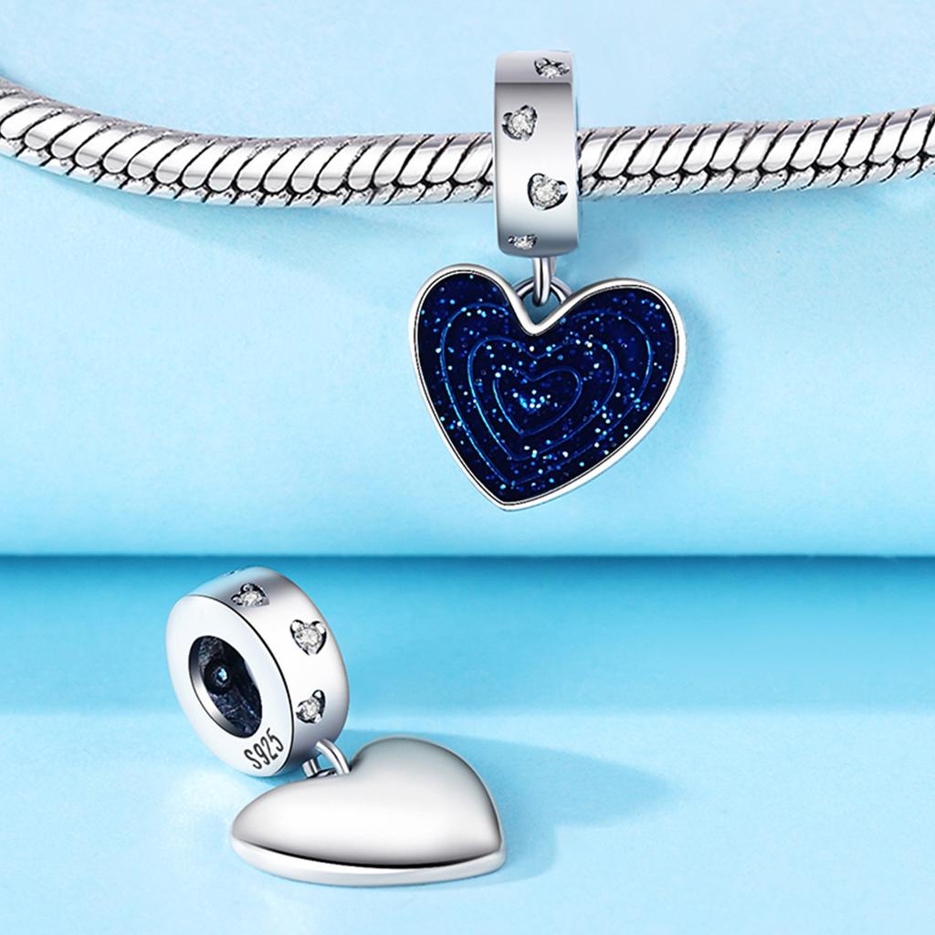 Copper Blue Heart-Shaped Pendant Bracelet Charms Fit Bangle For Women Jewellery Party Exquisite Gifts Diy Accessories