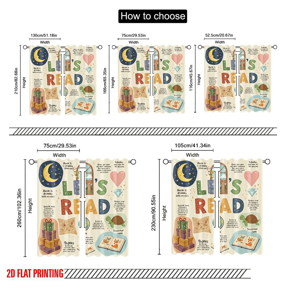 2pcs 2D Flat Printing Scene Curtains Dream Read Books Adventure Polyester Without Electricity 0 Use for Classroom Office