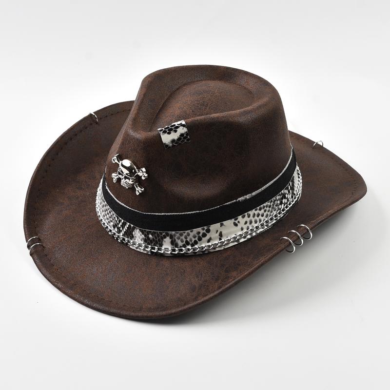 

Handmade Upturned Brim Western Cowboy Hats For Men Women Punk Style Vintage Fedora Jazz Hats Panama Cowgirl Hat Can Be Adjusted кофейный