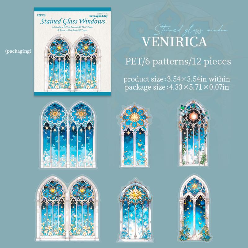 12Pcs/Pack Retro Gate Stickers Decorative Scrapbooking Collage Materials Vintage Gates Decals for Journal Craft Making